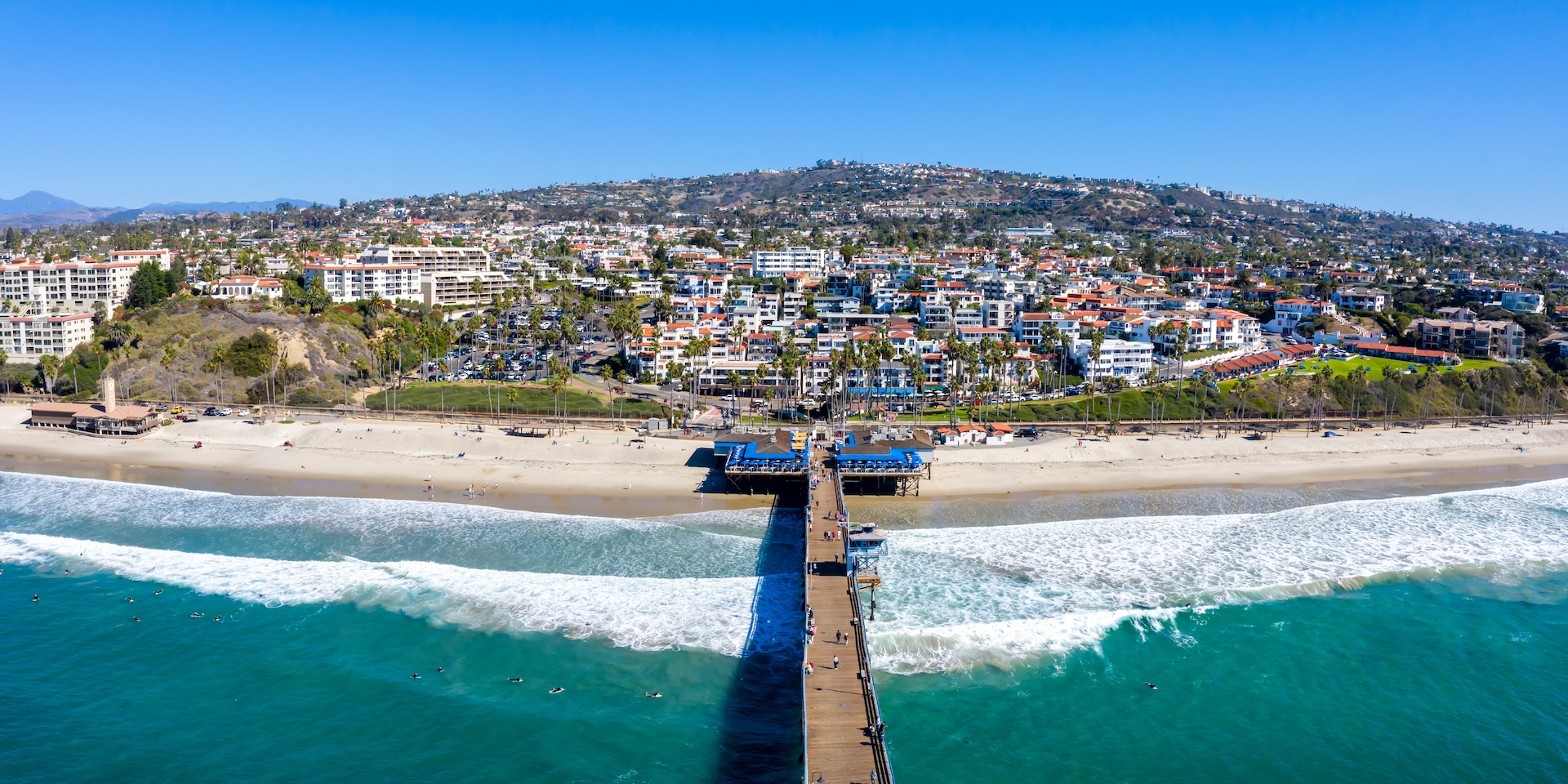 Aerial view of San Clemente Pier in South Orange County