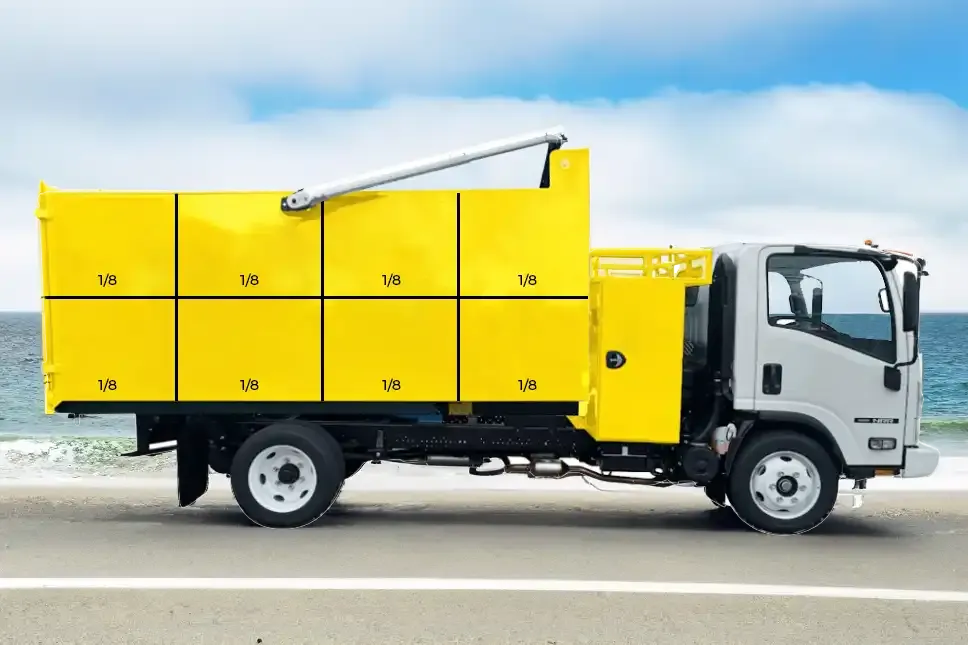Junk removal truck volume diagram showing 1/8 increments